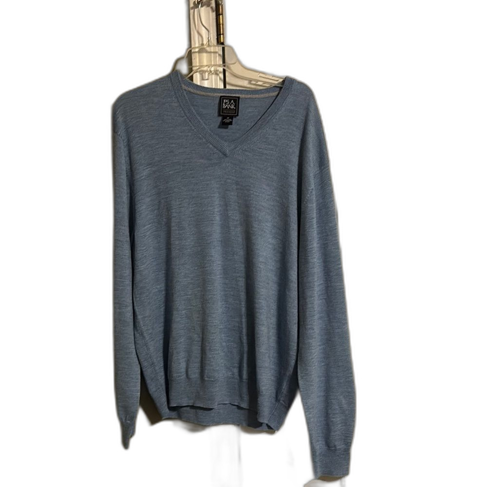 Jos. A. Bank merino wool Blue V-Neck Sweater Soft Knit